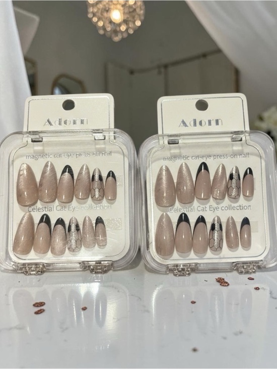 magnetic nails Other - Celestial Cat Eye Press-On Nails — Nude with Black Tips